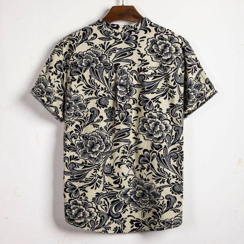 Men's wear 2024 summer new men's plus-size floral short-sleeved shirt fashion micro-elastic loose plus-size shirt Men Top Shirt