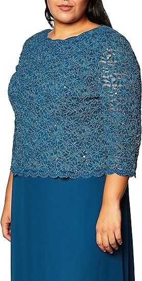 Long A-line sequin lace jacket dress  Illusion cascade jacket  special_size_type: standard; weave_type: Knit