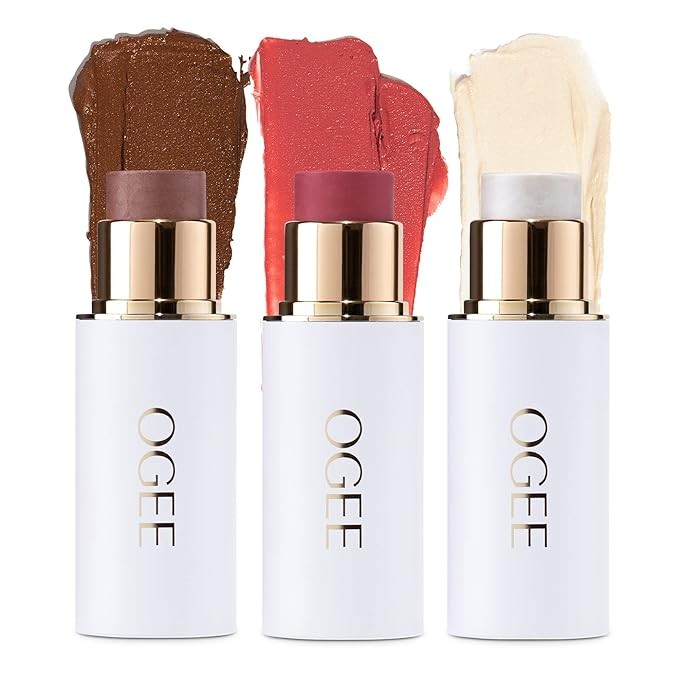 Ogee Face Stick Trio - Contour Stick Makeup Collection - Certified Organic Bronzer, Blush Stick, and Highlighter Stick for a Flawless Look