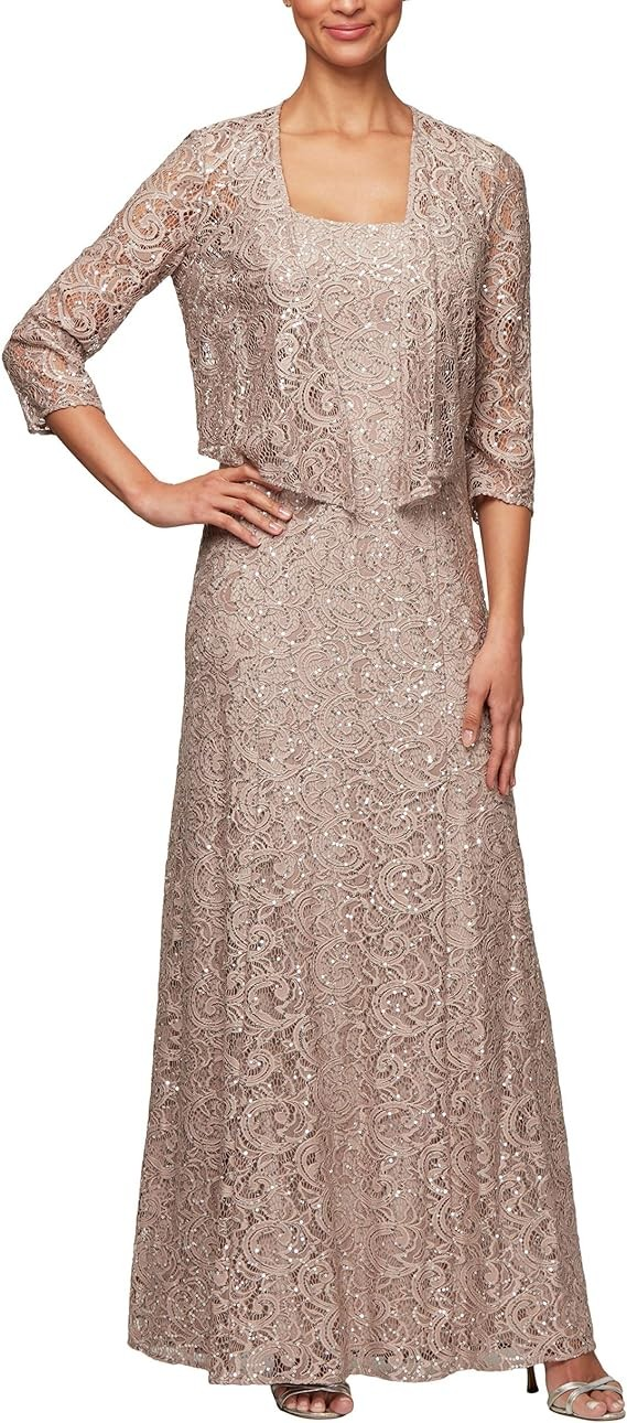 Alex Evenings Women's Long Lace Jacket Dress