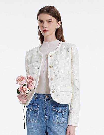 Tweed Blazers for Women Work Business Casual, Knit Blazer Cropped Jacket for Women