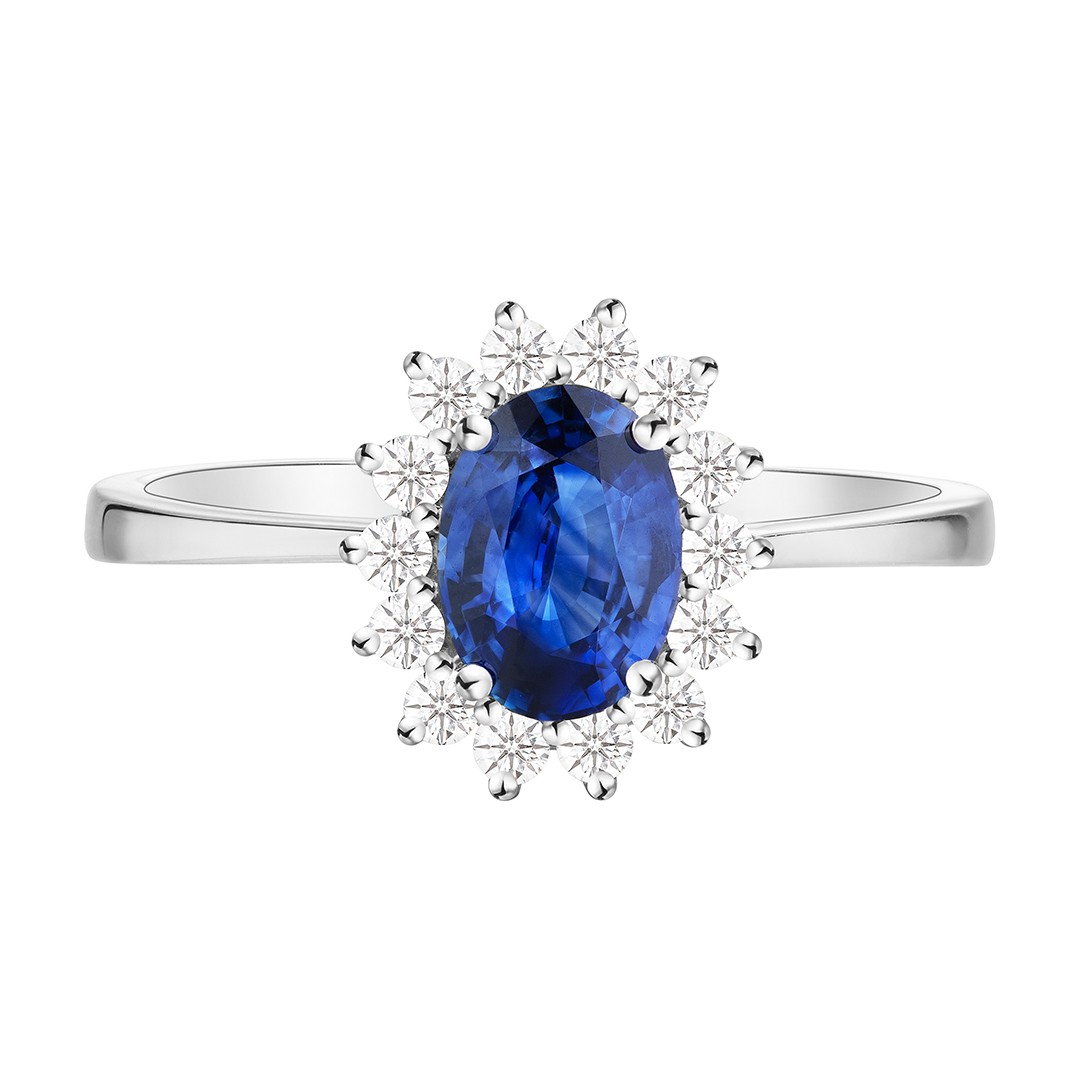 Jewellery 18K White Gold Sapphire Ring with Diamonds