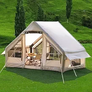Inflatable Camping Tent with Canopy,129 SFT Cabin Tent, 6-8 Person Glamping Tents Sun Shelter, Easy Setup Waterproof Outdoor Oxford Tents, Self-Supporting