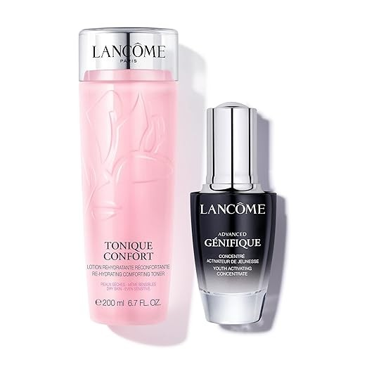 Lancôme Hyaluronic Acid Skincare Set - For Visibly Glowing Skin - Tonique Confort Face Toner 6.7 Fl Oz & Advanced Génifique Face Serum 0.68 Fl Oz