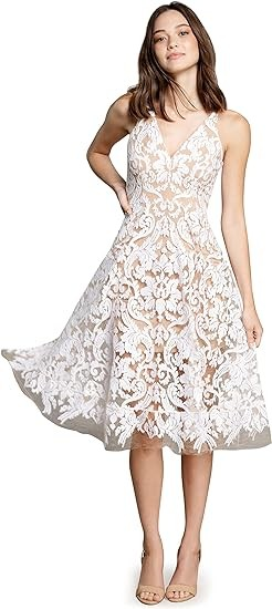 Dress the Population Women's Blair Plunging Fit and Flare Midi Dress