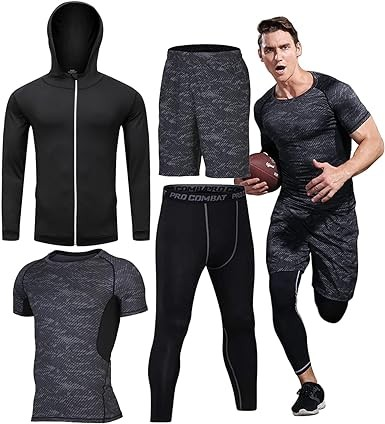 Fitness suit compression shirt trousers jacket outdoor sports fitness wear men 5 pieces