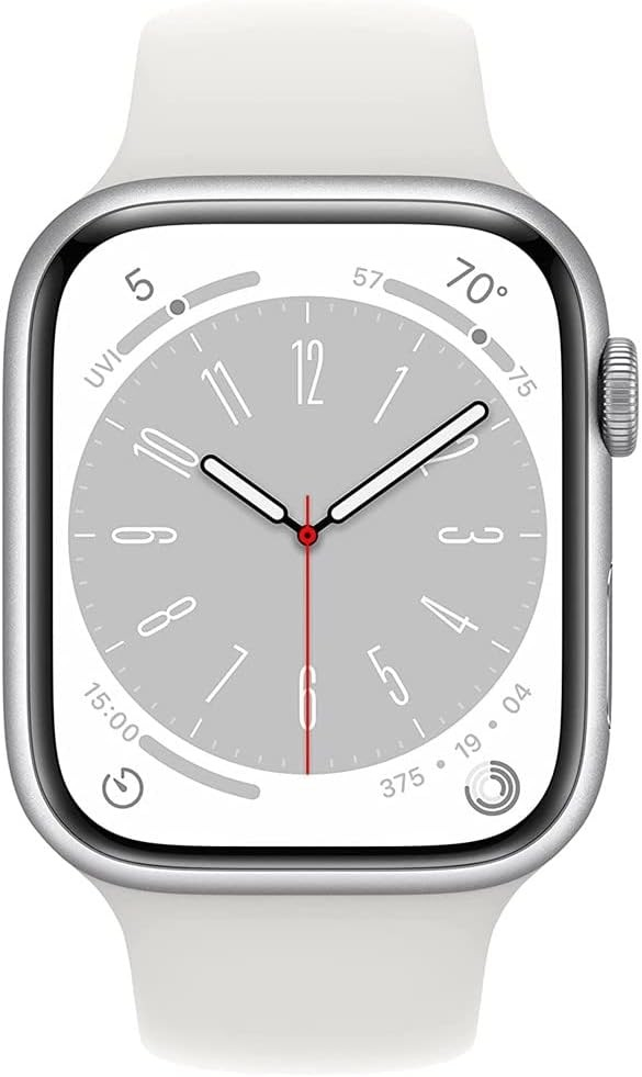 Apple Watch Series 8(GPS + Cellular,45MM) - Silver aluminum case with M/L White Sport Band (Renewed Premium)