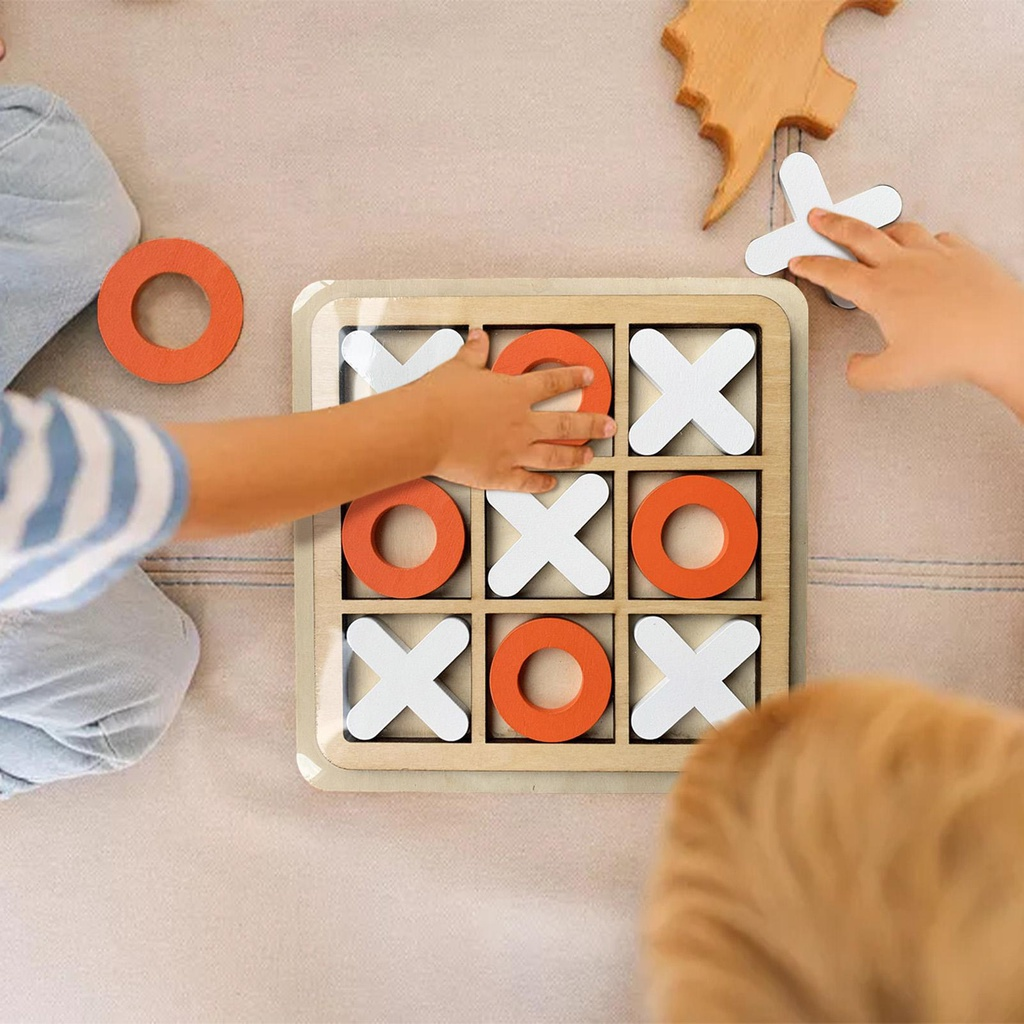 Wooden Tic-Tac-Toe Game Interactive Wooden Board Game Tabletop X O Blocks Suitable for Party for Families Adults Kids