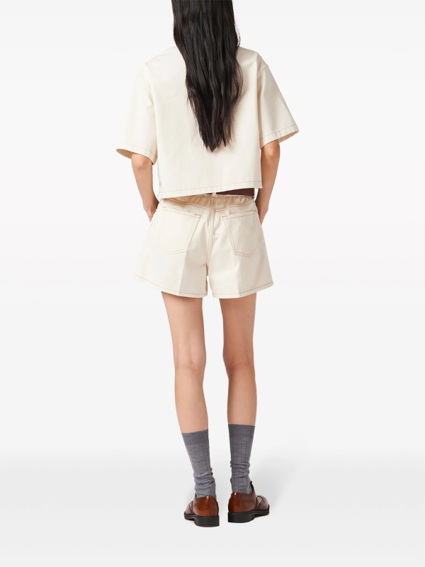 OEM Custom Waist Ruffled Edge Color Contrast Stitching Denim Shorts for Women