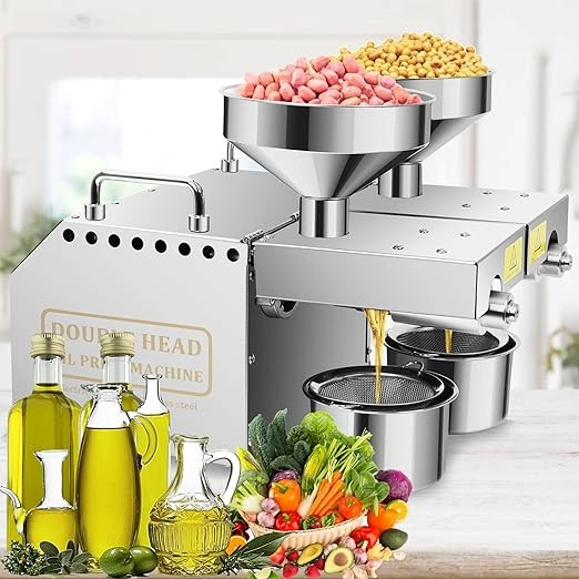 1500W Oil Press Machine with Double Oil Outlets, Automatic Commercial Oil Expeller Extractor Stainless Steel Oil Presser Pressing Mill Maker Machine for Commercial Domestic Use, 110V Silver
