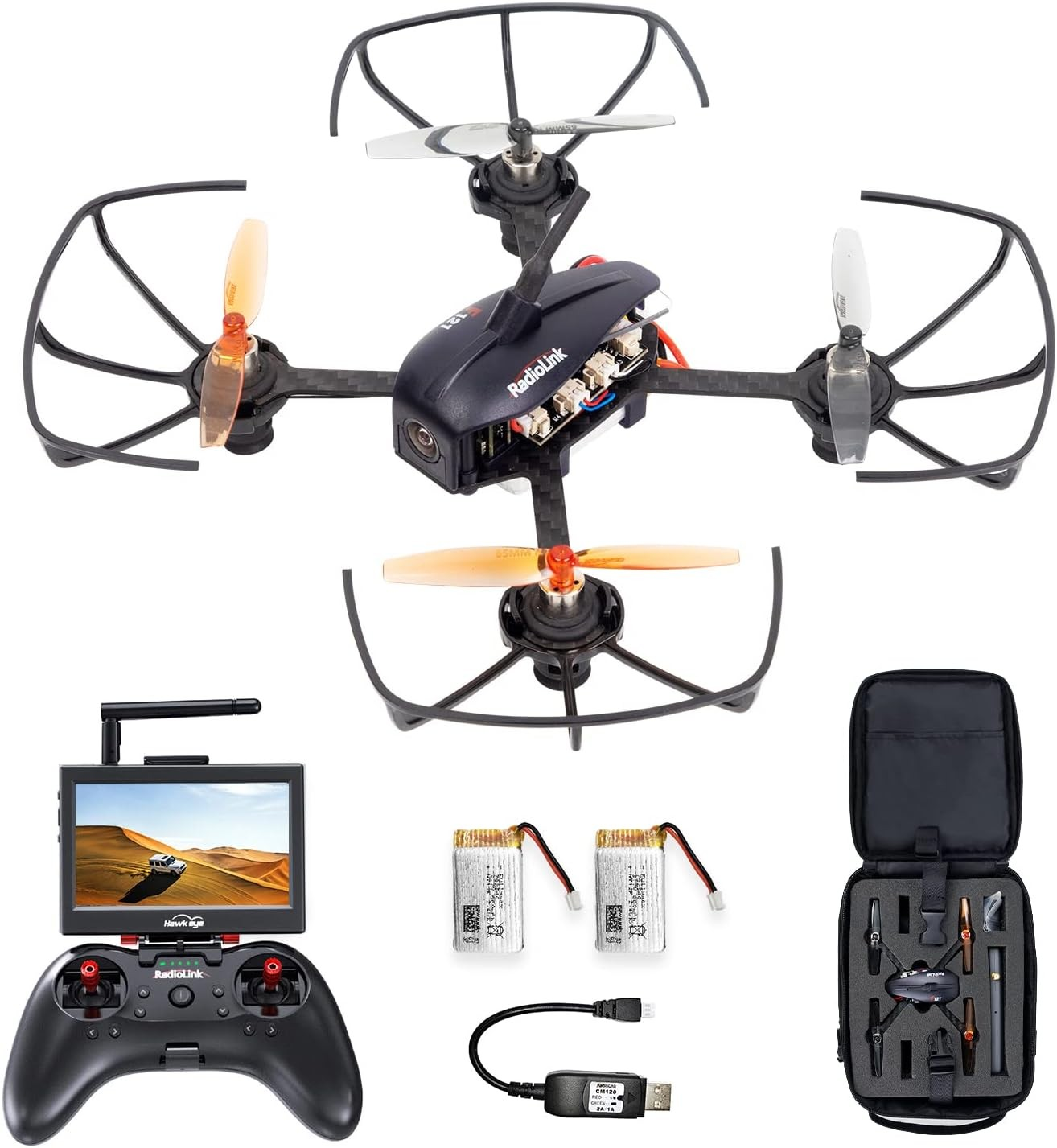 Radiolink F121 FPV Mini RC Drone RTF with Camera for Adult and Kids Beginners, 121mm Brushed RC Quadcopter, Altitude Hold, 2 Batteries with Carrying Case, 25mW OSD Monitor Racing & Training for UAV Ed